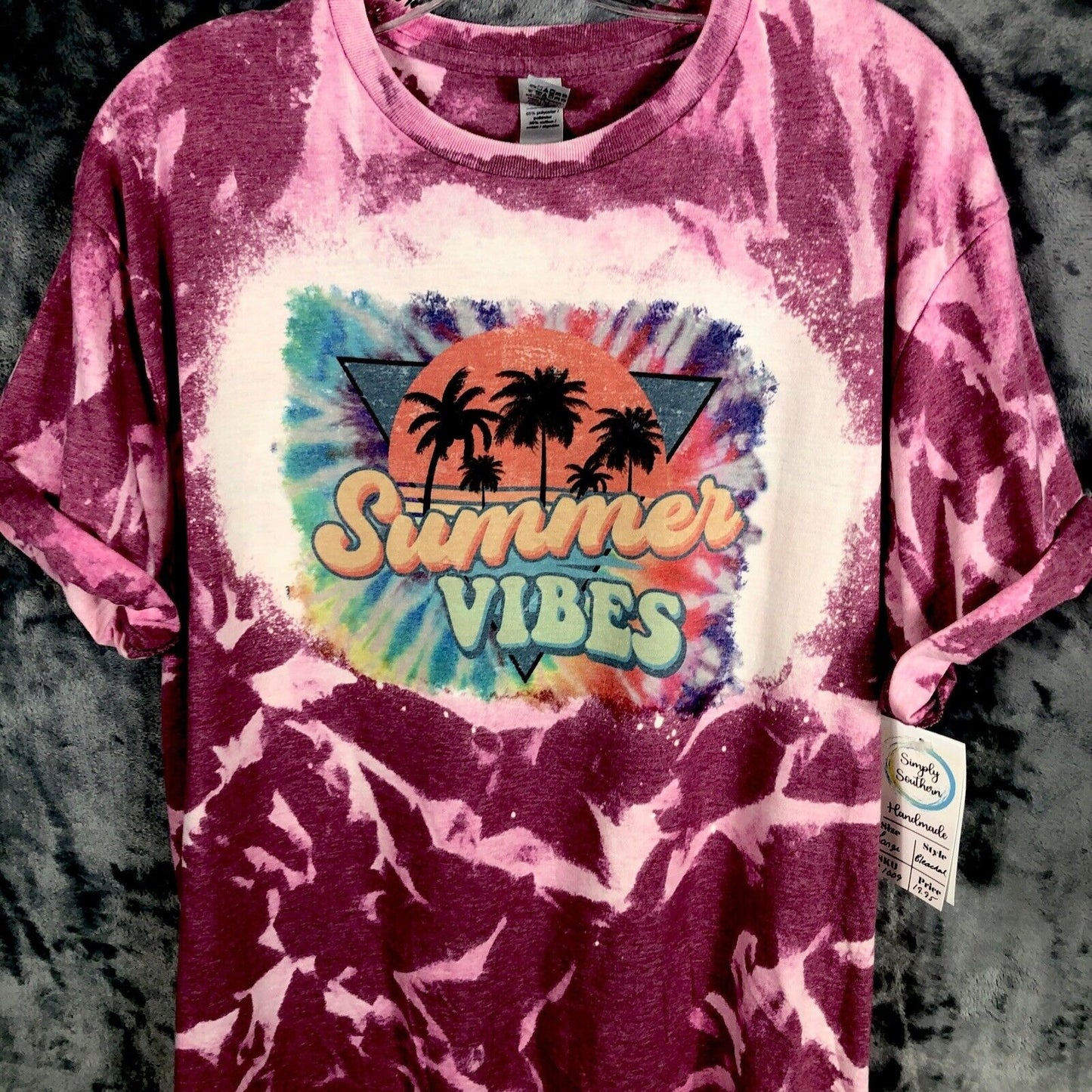 Woman's Shirt  "Summer Vibes" T-Shirt Purple & Pink Short Sleeve Unisex Cotton Handmade Tie-Dye Large