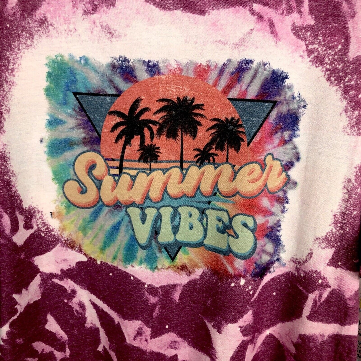Woman's Shirt  "Summer Vibes" T-Shirt Purple & Pink Short Sleeve Unisex Cotton Handmade Tie-Dye Large