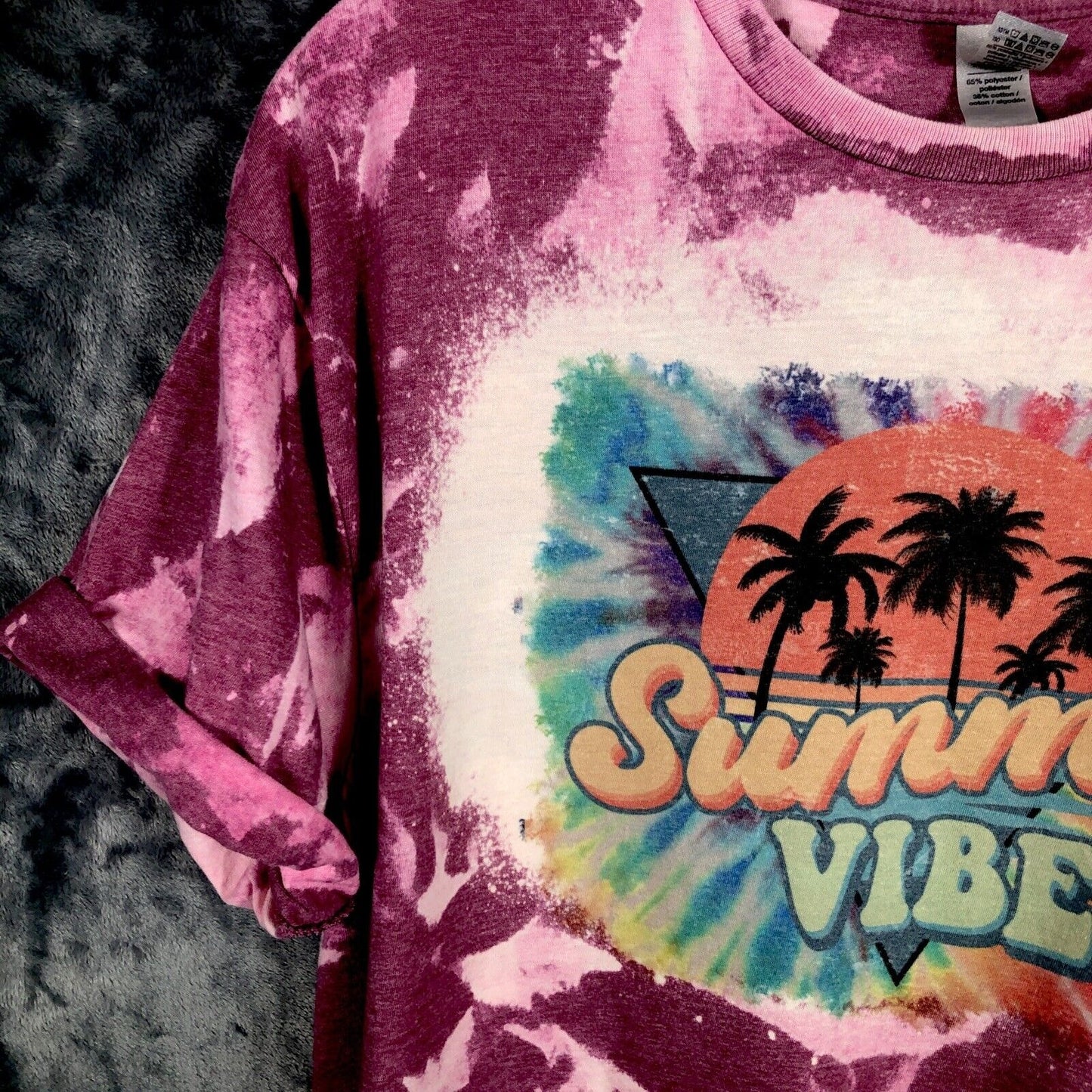 Woman's Shirt  "Summer Vibes" T-Shirt Purple & Pink Short Sleeve Unisex Cotton Handmade Tie-Dye Large