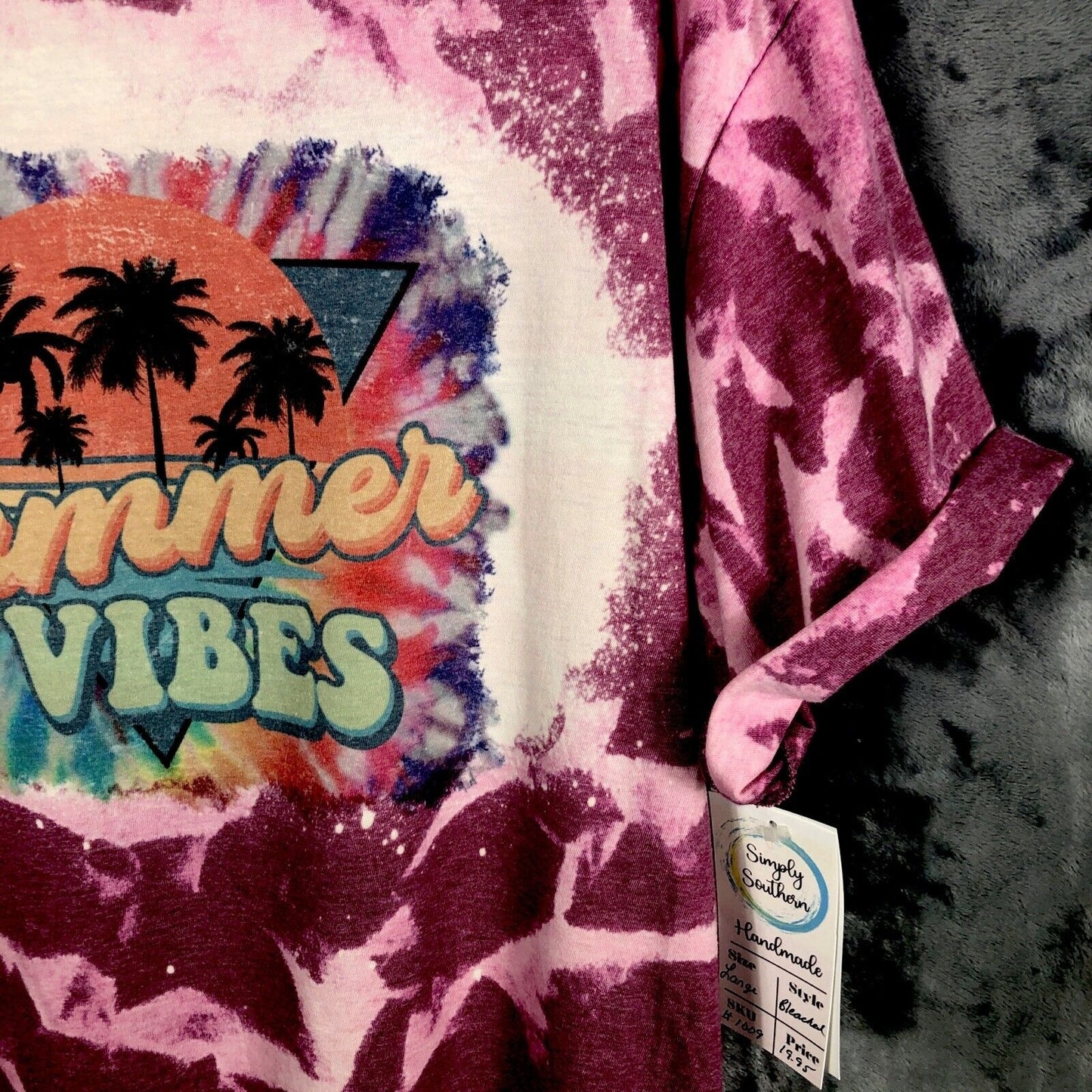 Woman's Shirt  "Summer Vibes" T-Shirt Purple & Pink Short Sleeve Unisex Cotton Handmade Tie-Dye Large