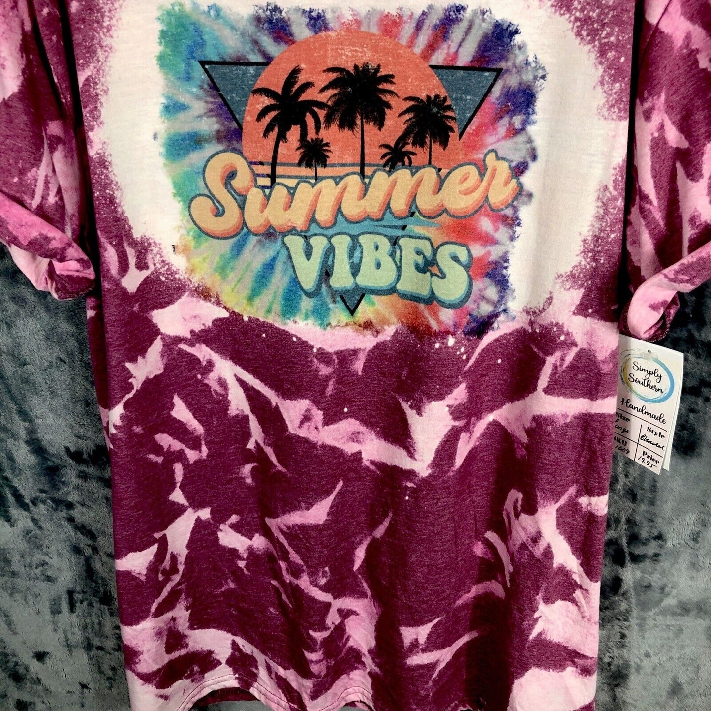 Woman's Shirt  "Summer Vibes" T-Shirt Purple & Pink Short Sleeve Unisex Cotton Handmade Tie-Dye Large