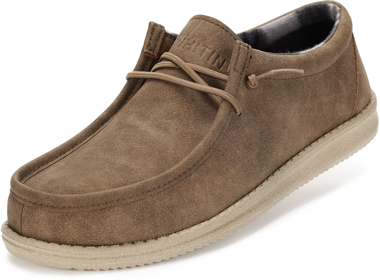 WHITIN Men's Casual Loafers Slip-on Leather Boat Shoes Fashion Deck Sneakers Size 11 Winter Walking Light Brown 44
