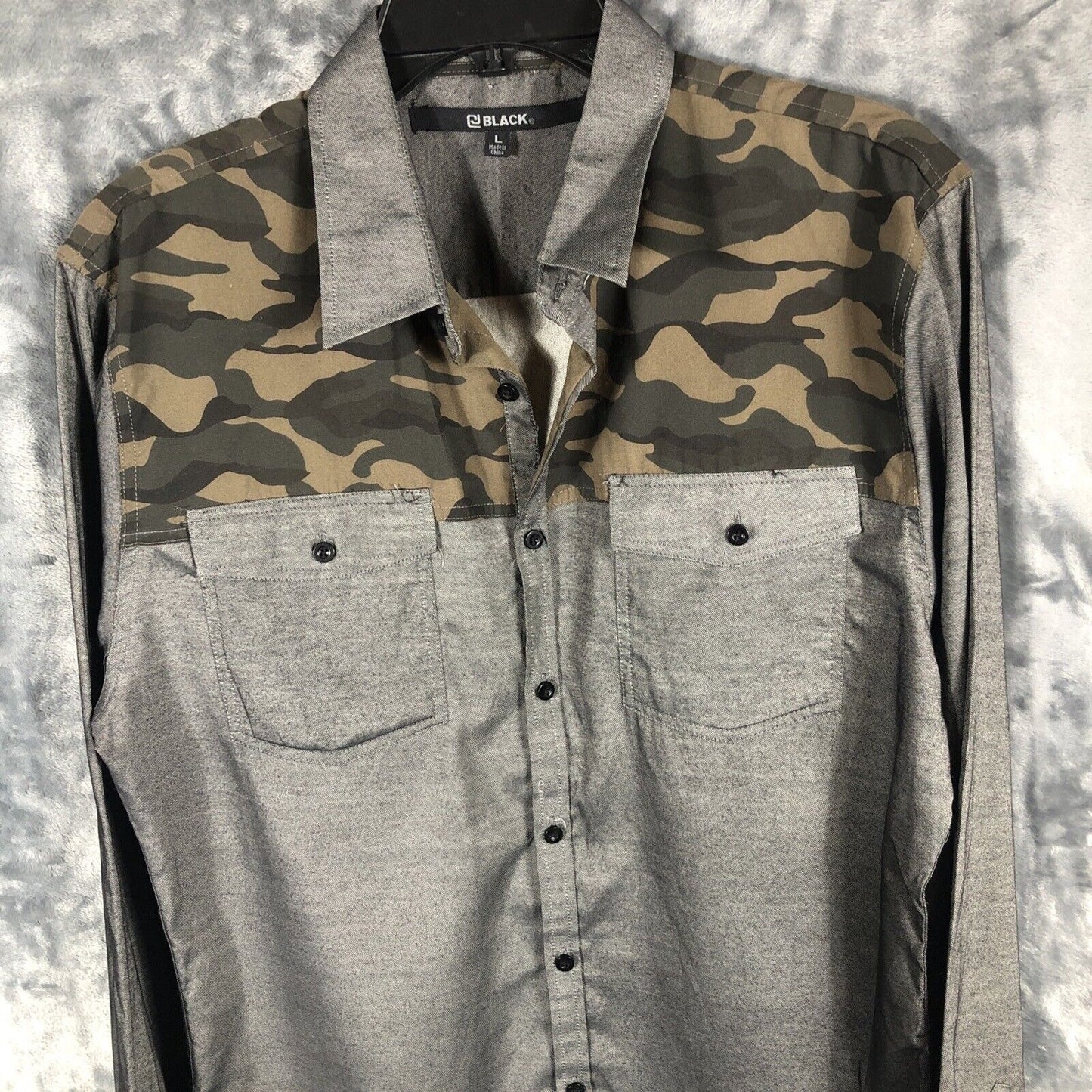 Black Camouflage Men’s Slim Gray Shirt Size Large