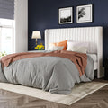 Allewie Full Size Velvet Bed Frame/Vertical Channel Tufted Wingback Headboard/Upholstered Platform Bed/Strong Wooden Slats/No Box Spring Needed/Easy Assembly/White