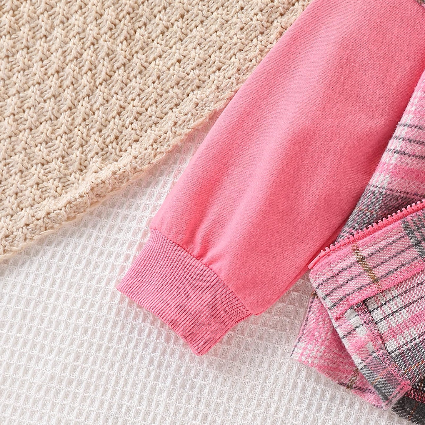 EDFTM Girls Sweatsuit Set Zip Up Cute Plaid Flannel Hoodie and Jogger Pants for Kids Fall Winter Spring Outfits Pink 5-6 Years