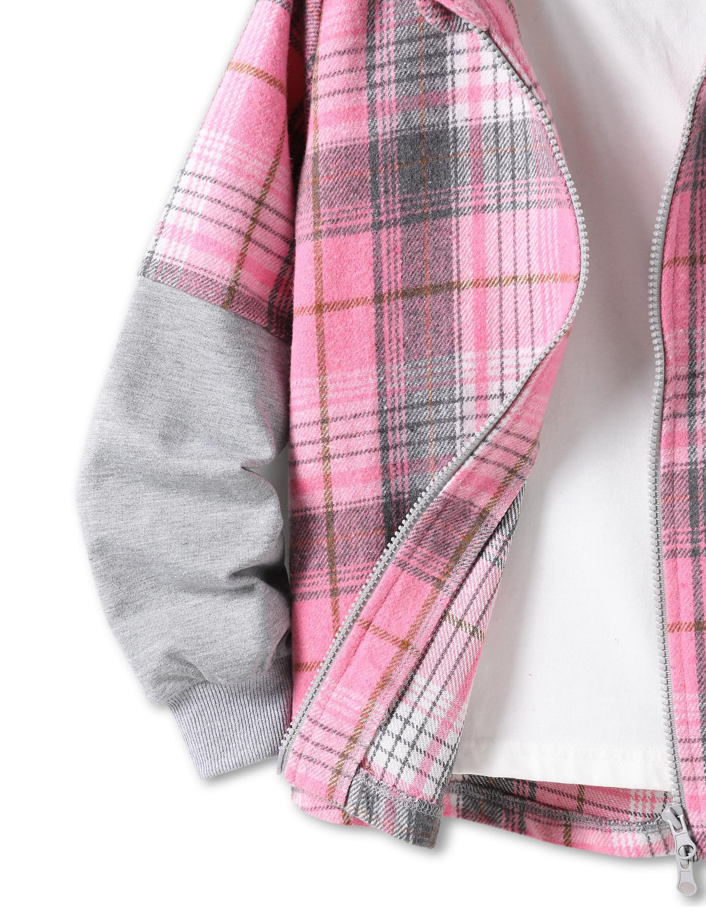 EDFTM Girls Sweatsuit Set Zip Up Cute Plaid Flannel Hoodie and Jogger Pants for Kids Fall Winter Spring Outfits Gray 5-6 Years