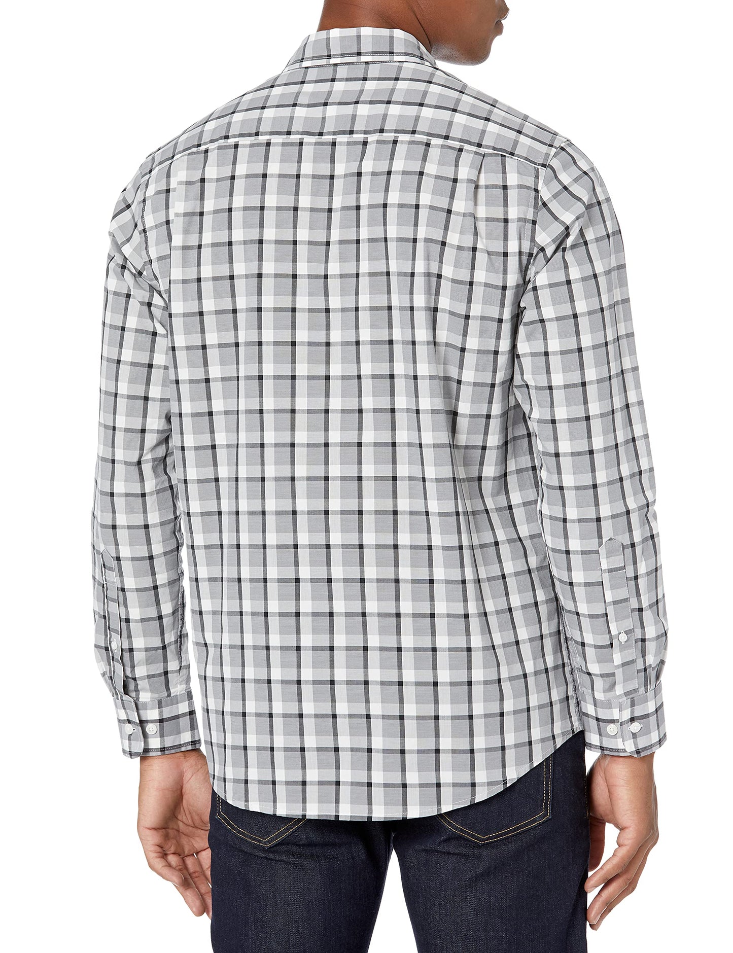 Amazon Essentials Men's Regular-Fit Long-Sleeve Casual Poplin Shirt, Grey Plaid, Large