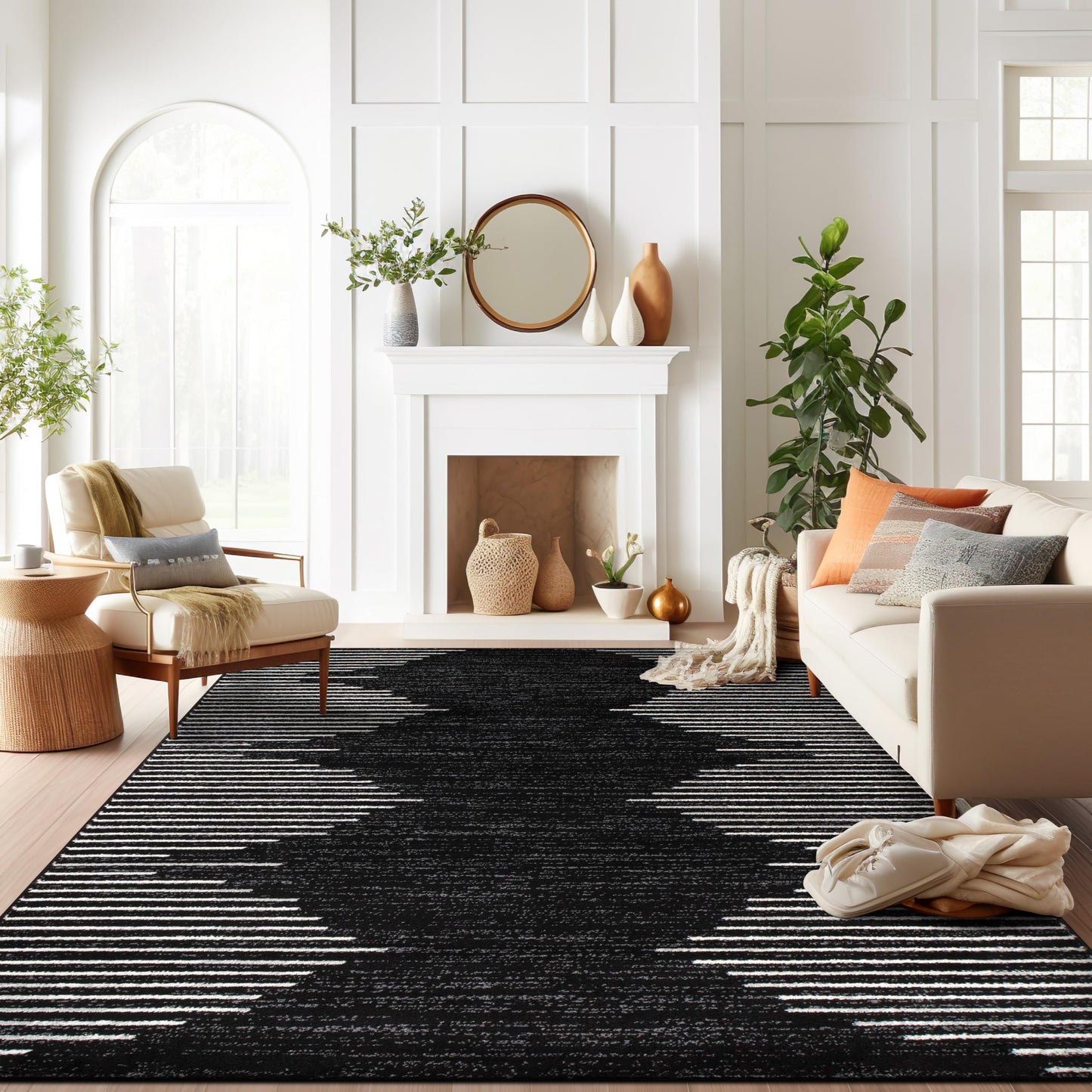 Rugshop Bohemian Stripe Stain Resistant High Traffic Living Room Kitchen Bedroom Dining Home Office Area Rug 8'x10' Black