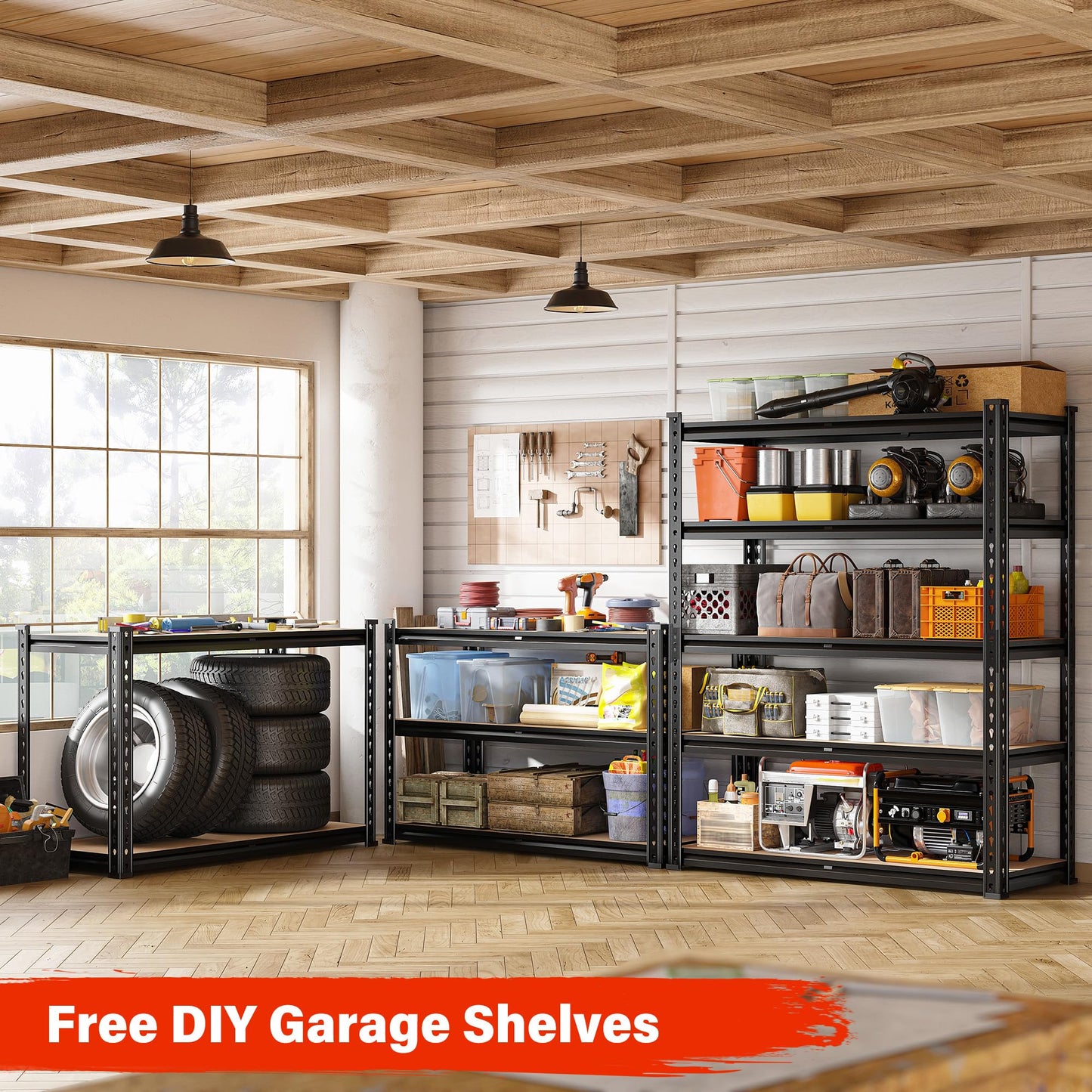 REIBII 72" Garage Shelving, Heavy Duty Storage Shelves 2000LBS, 5 Tier Metal Shelving Unit, Adjustable Garage Storage Shelves for Warehouse Pantry Basement, 72'' H X 35.5'' W X 11.8'' D, 3 Pack