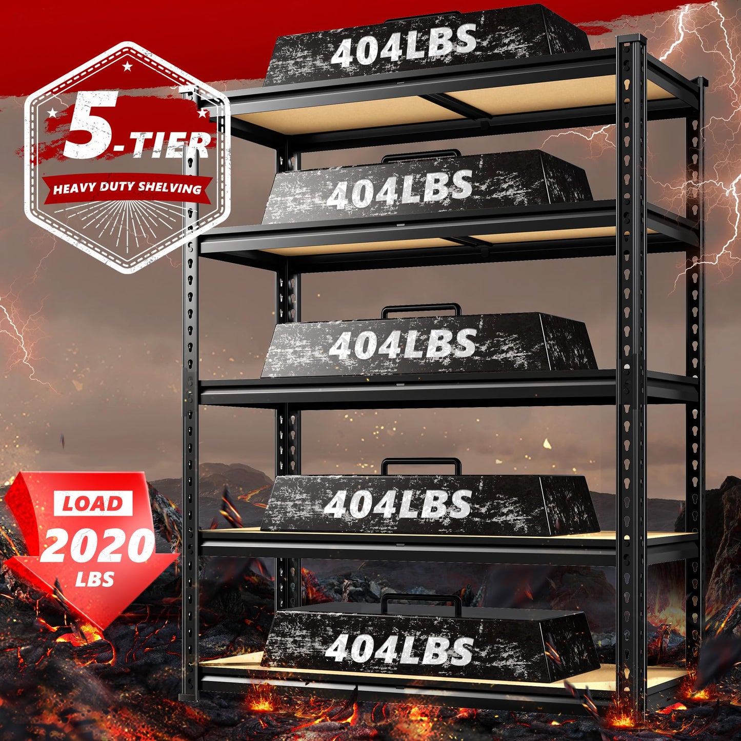 REIBII 2020LBS Garage Shelving Heavy Duty 5 Tier Storage Shelves Adjustable Garage Shelves, Utility Rack Shelf, Shelving Units for Storage Warehouse Pantry Closet, 35.5" W x 11.9" D x 72" H, 2 Pack