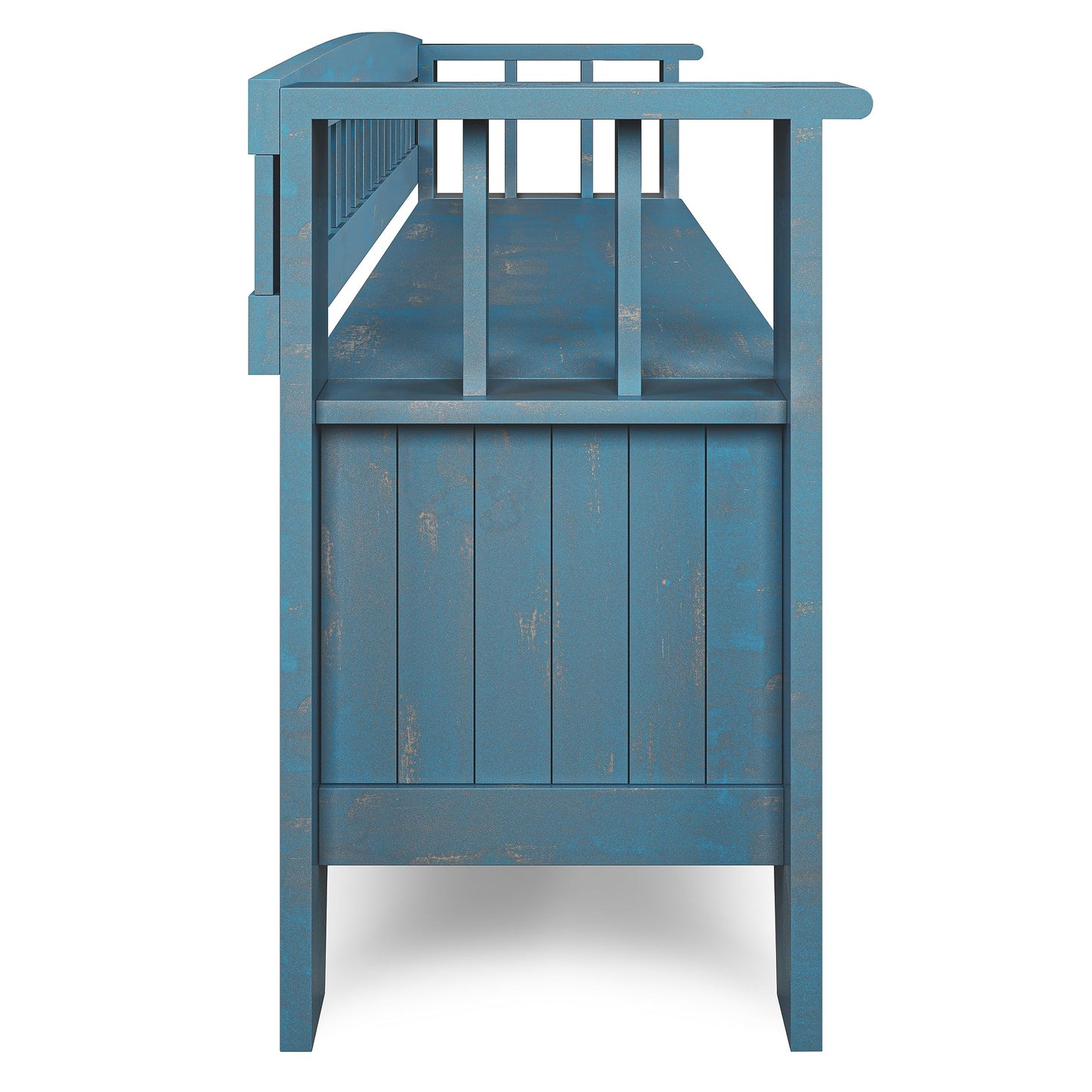 SIMPLIHOME Acadian Entryway Storage Bench - 48 inch Wide Solid Wood Hallway Seat in Distressed Coastal Blue, Transitional Bench for Entryway or Living Room with Lift-Up Lid and Spacious Storage