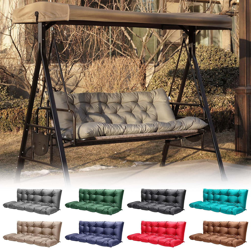GPQAWER Outdoor Swing Cushions,Waterproof Swing Cushions 3 Seater Replacement with Backrest,Outdoor Thickened Bench Cushion with Ties for Porch,Patio,Backyard,Garden and Lawn (Khaki 60 * 40 in)