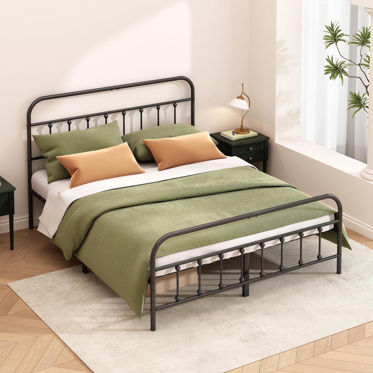 Kujielan Metal Bed Frame - Structurally Stable Heavy Duty Steel Slat Supported Full Bed Frames,No Box Spring Needed for Easy Removal and Transport.