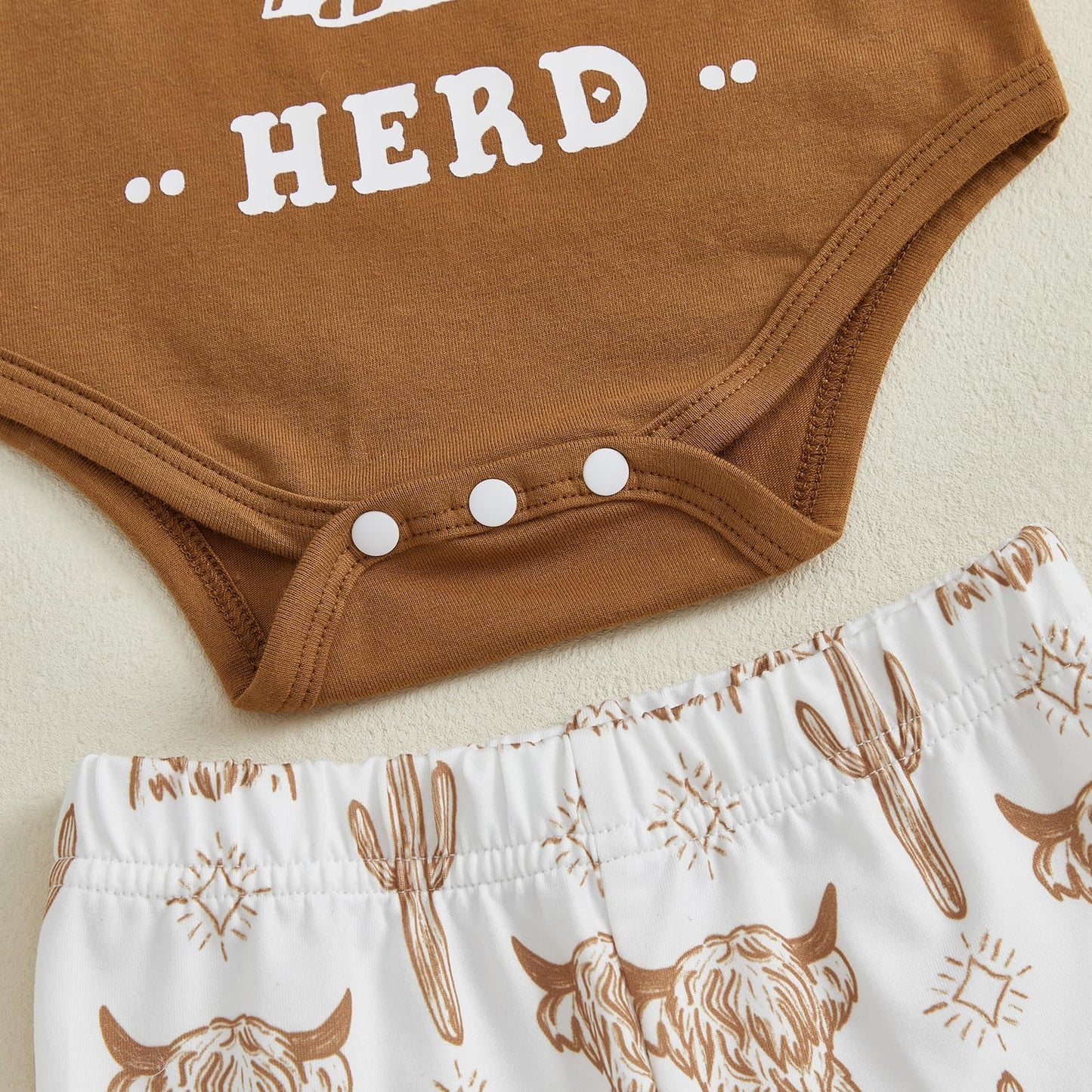 Summffie Western Baby Girl Fall Clothes Cute Cow Print Long Sleeve Romper Bell Bottom Flared Pants Set Newborn Cowgirl Outfit (New To The Herd Brown, 0-3 Months)