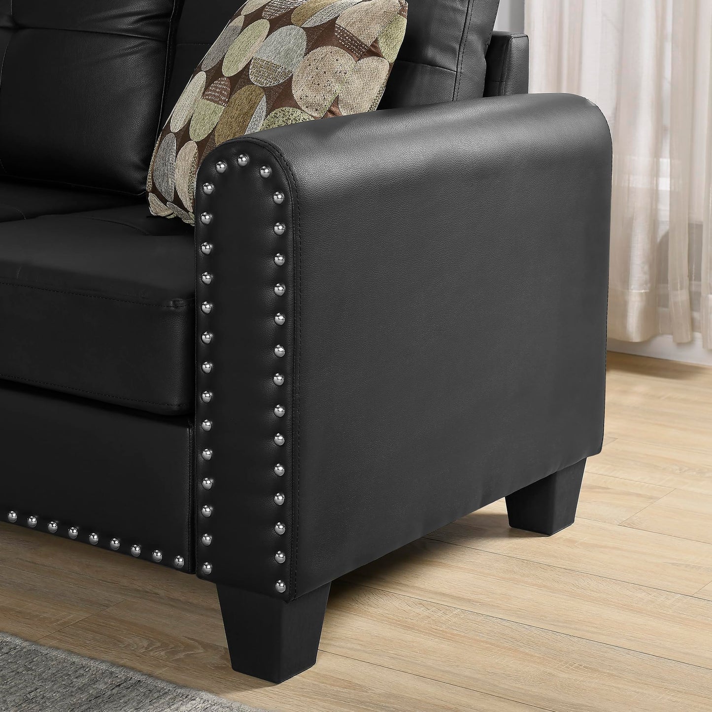 HBRR 3-Piece Sectional Couch Set L Shape 98" Wide Sofa for Living 2 Cup Holders and Storage Ottoman for Home Furniture Room Decor, Black