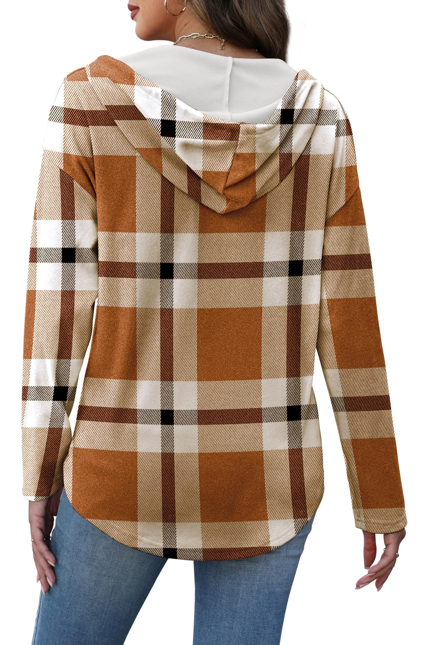 RUMIA Sweatshirt for Women Loose Fit Lightweight Hoodies Long Sleeve Fashion Womens Tops Fall Winter Clothes Holiday Outfits Plaid Brown 3XL