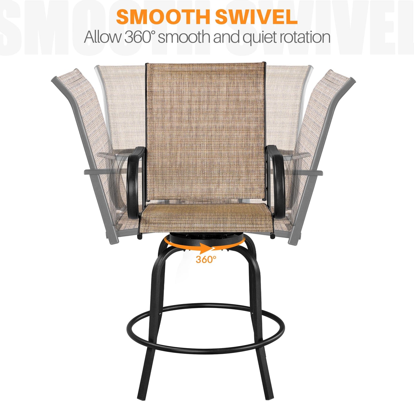 Yaheetech 3Pcs Outdoor Patio Bar Stools Set, Swivel Bistro Chairs with High Back and Armrest and 40.5" Height Metal Square Table All Weather Furniture Set for Cafes Yard Lawn and Garden