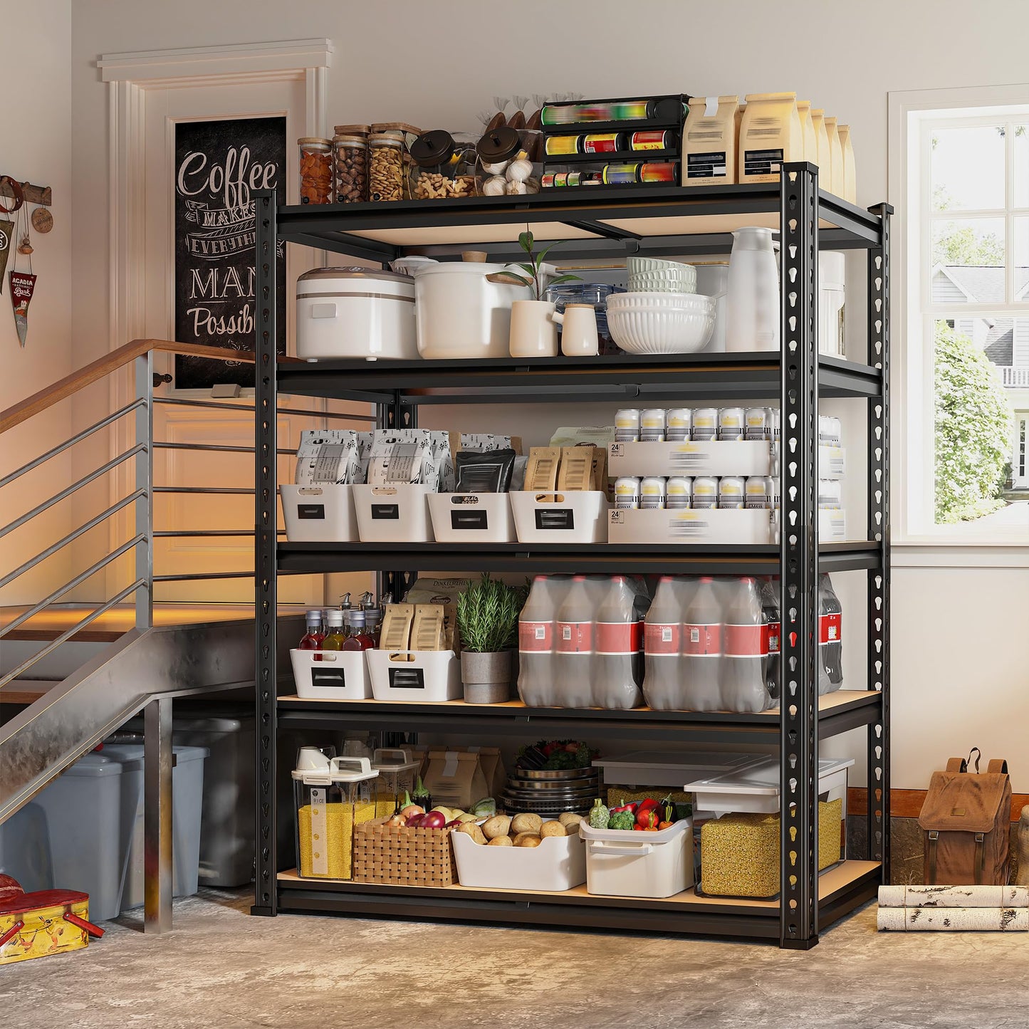 REIBII 72" Garage Shelving, Heavy Duty Storage Shelves 2000LBS, 5 Tier Metal Shelving Unit, Adjustable Garage Storage Shelves for Warehouse Pantry Basement, 72'' H X 35.5'' W X 11.8'' D, 3 Pack