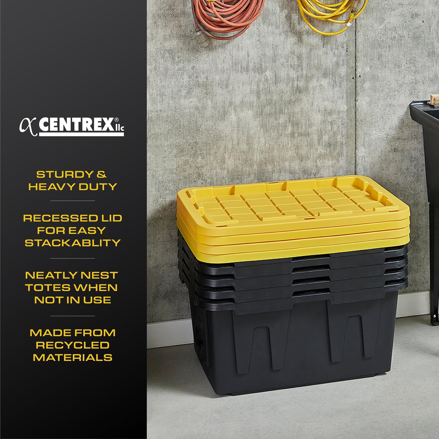 CX Black & Yellow, Shelving Unit and Heavy Duty Storage Containers, Extremely Durable (Shelf + 27 Gallon Container (8-Pack)), for Garage, Warehouse & Seasonal Storage