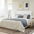 GOLDORO Queen Size Velvet Platform Bed Frame with Vertical Tufted Wingback Headboard, Easy Assembly, Under Bed Storage, No Box Spring Required, Modern Style, White