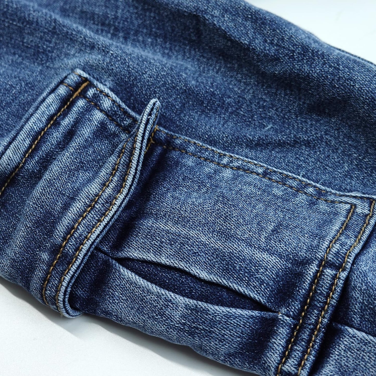 KIDSCOOL SPACE Baby Jeans,Little Toddler Kids Elastic Waist with D-Ring Stretch Cargo Denim Pants,Mid Blue,9-12 Months