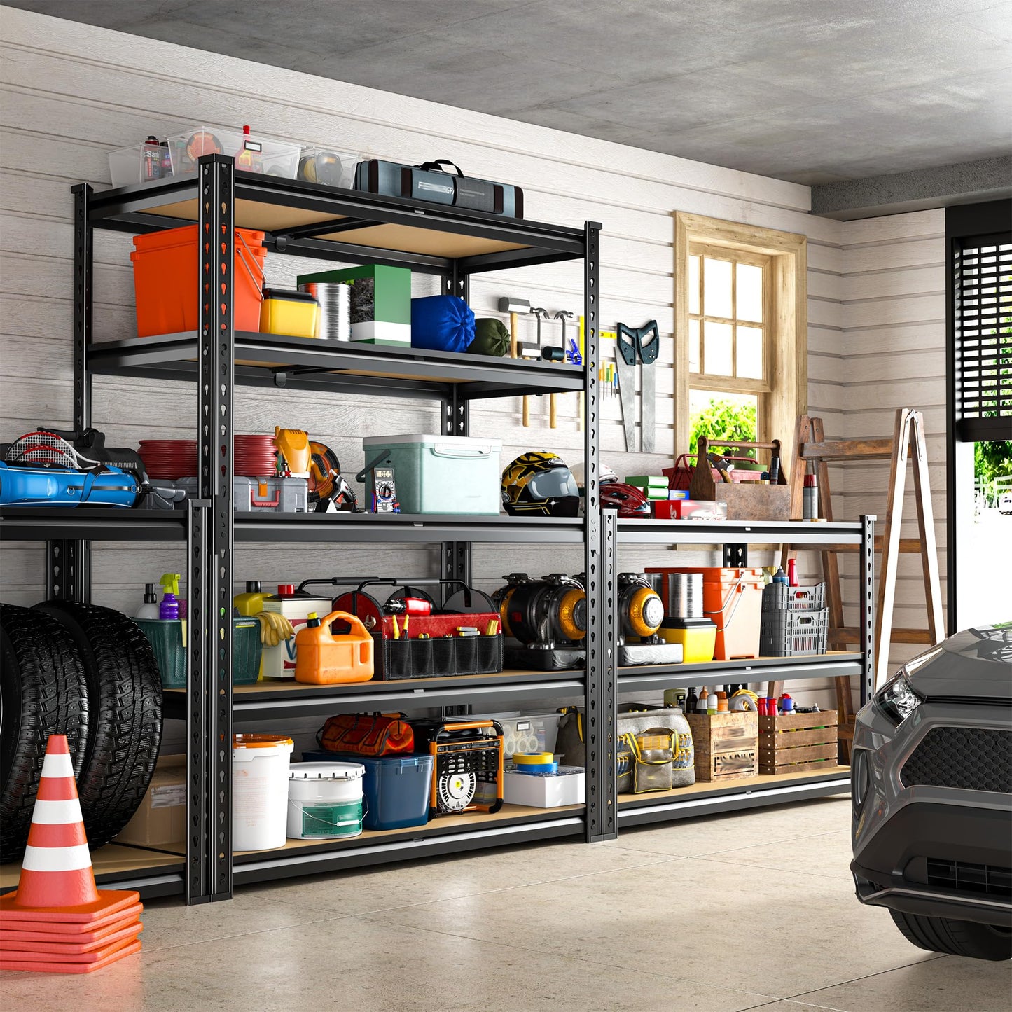 REIBII 2020LBS Garage Shelving Heavy Duty 5 Tier Storage Shelves Adjustable Garage Shelves, Utility Rack Shelf, Shelving Units for Storage Warehouse Pantry Closet, 35.5" W x 11.9" D x 72" H, 2 Pack