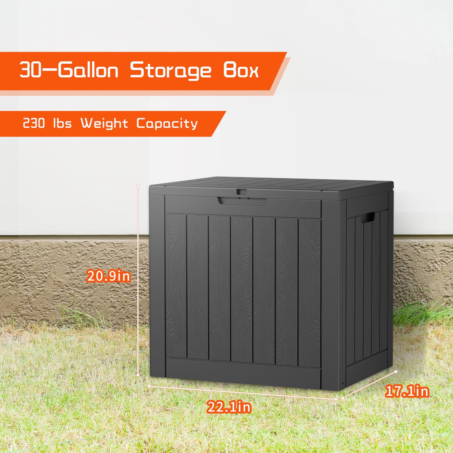 MAIUSCOLI 30 Gallon Outdoor Deck Box,Storage Lockable Waterproof Patio Furniture,Garden Tools,Cushions,Pool Accessories Outside Storage Resin Box(Black)