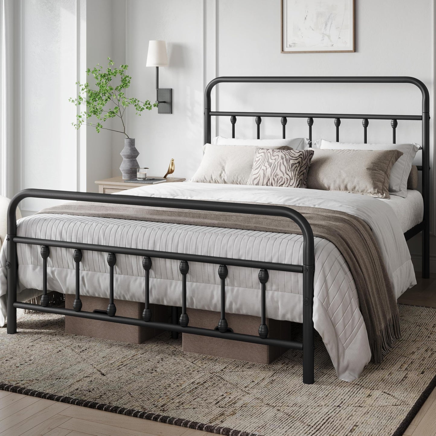 Yaheetech Classic Metal Platform Bed Frame Mattress Foundation with Victorian Style Iron-Art Headboard/Footboard/Under Bed Storage/No Box Spring Needed/Queen Size Black