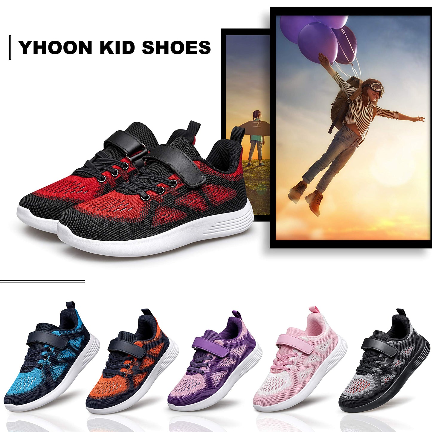 YHOON Boys Girls Shoes Athletic Breathable Sports Running Walking Sneakers for Kids Red Toddler Size 8