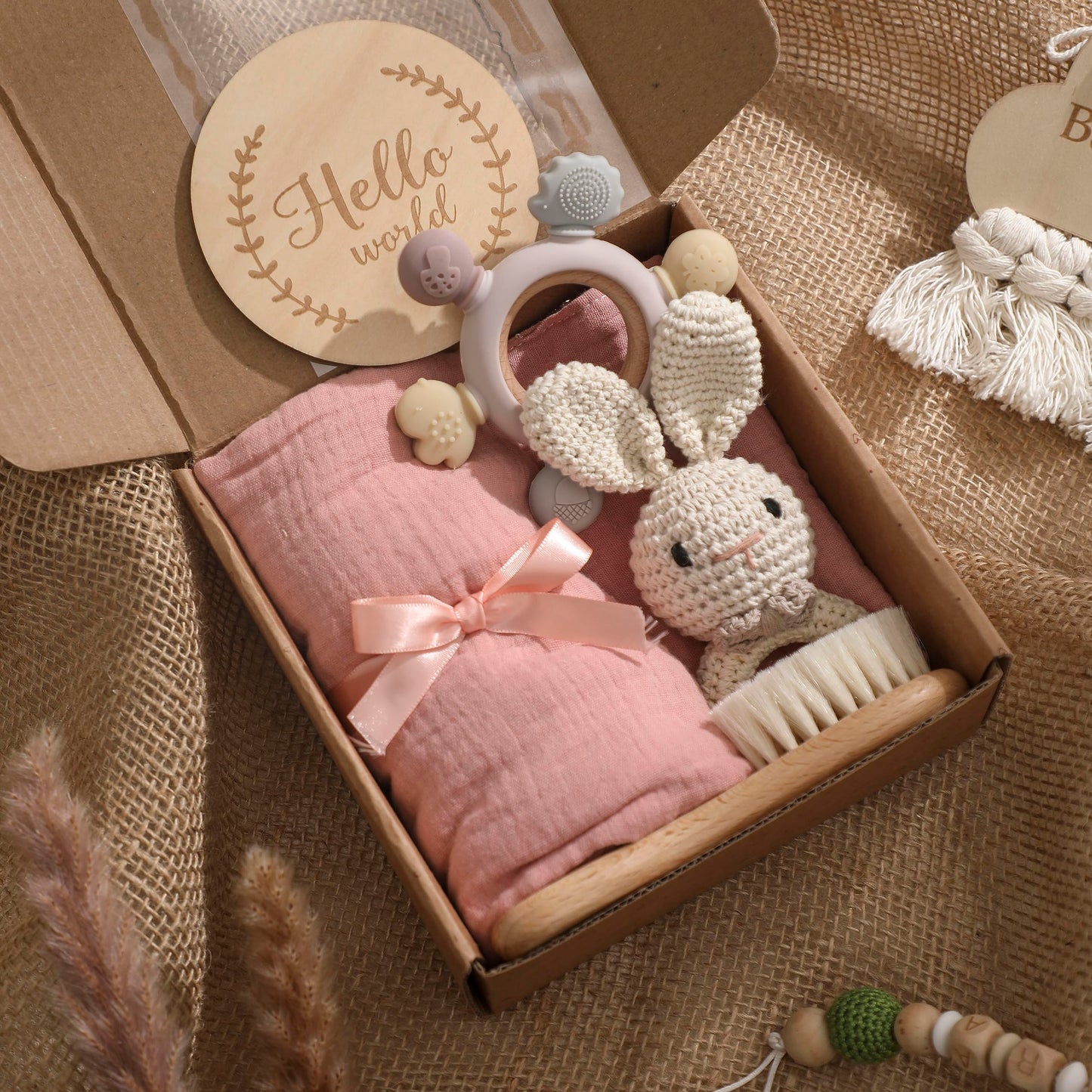 EERKEOD Baby Gift Set for Newborn New Baby Gift Set - Newborn Baby Essentials Baby Bath Set with Baby Blanket Baby Rattle - New Born Baby Girls Gift & Baby Boy Gifts for Baby Shower