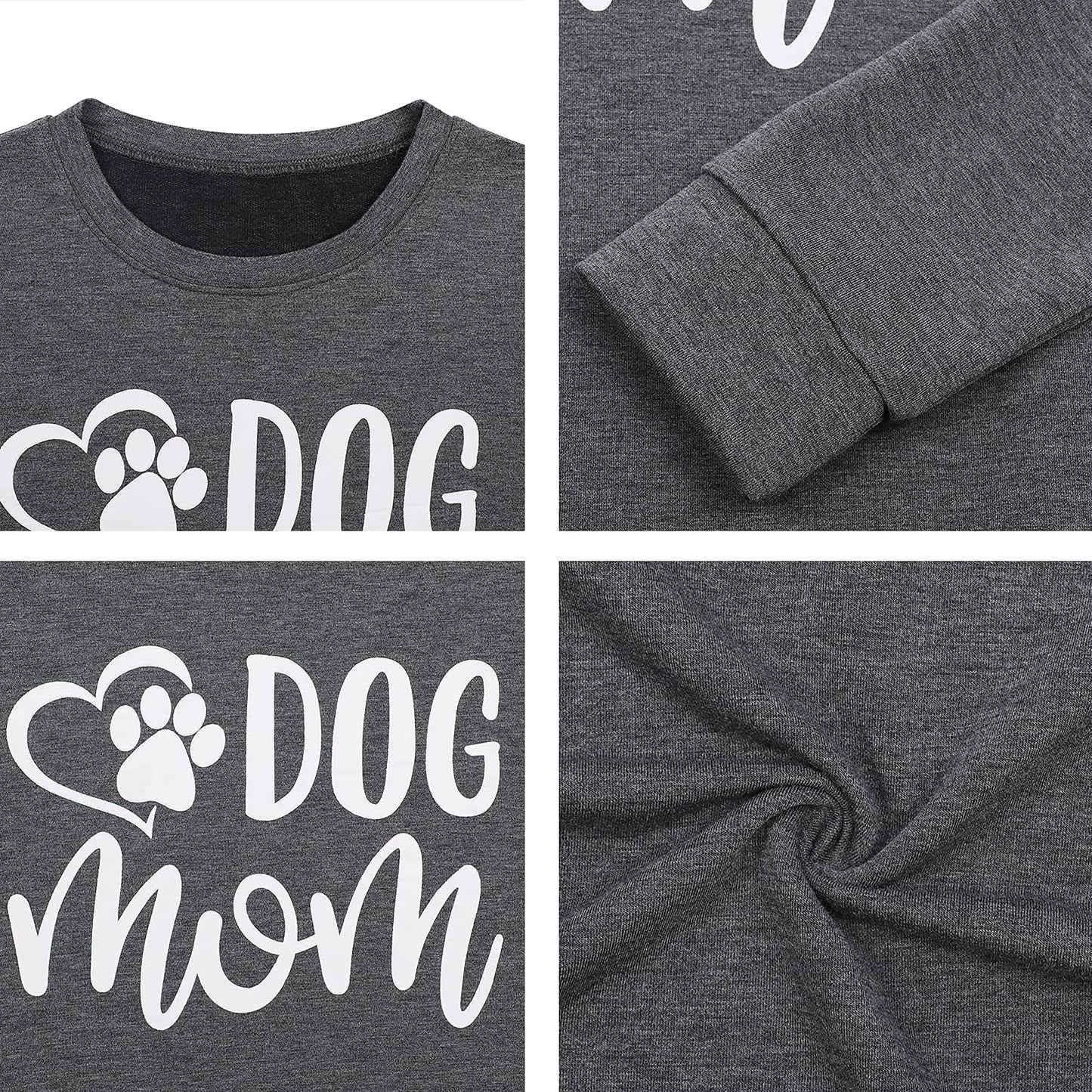 VILOVE Dog Mom Sweatshirt Women Dog Paw Print Cute Sweatshirt Funny Graphic Sweatshirts Long Sleeve Tees Tops Gray