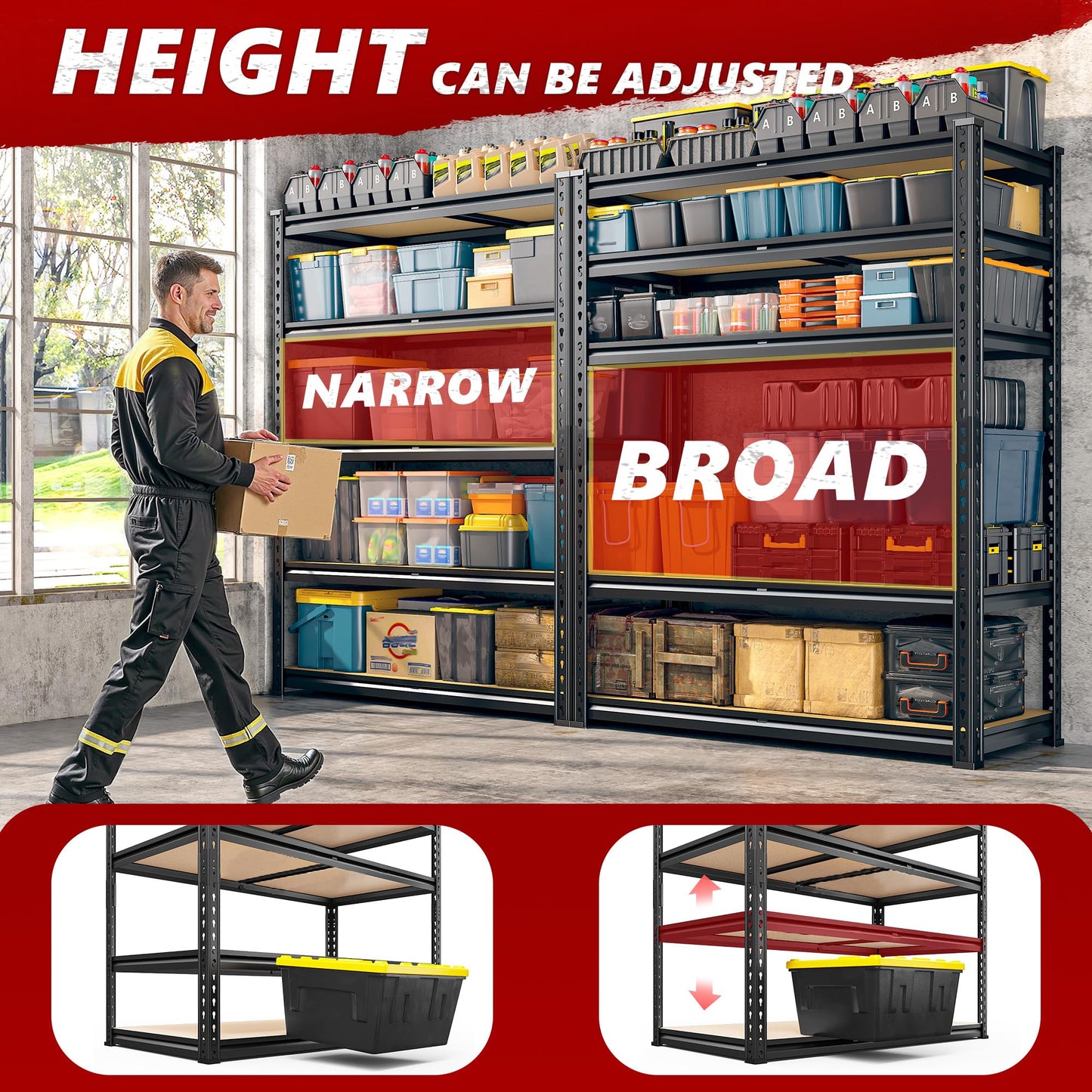 REIBII 2020LBS Garage Shelving Heavy Duty 5 Tier Storage Shelves Adjustable Garage Shelves, Utility Rack Shelf, Shelving Units for Storage Warehouse Pantry Closet, 35.5" W x 11.9" D x 72" H, 2 Pack