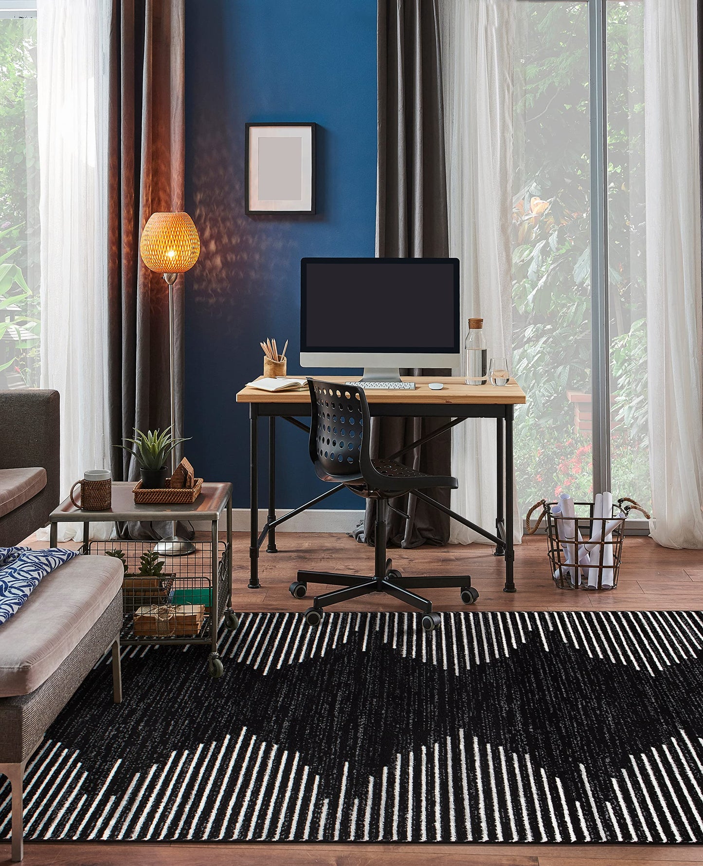 Rugshop Bohemian Stripe Stain Resistant High Traffic Living Room Kitchen Bedroom Dining Home Office Area Rug 8'x10' Black