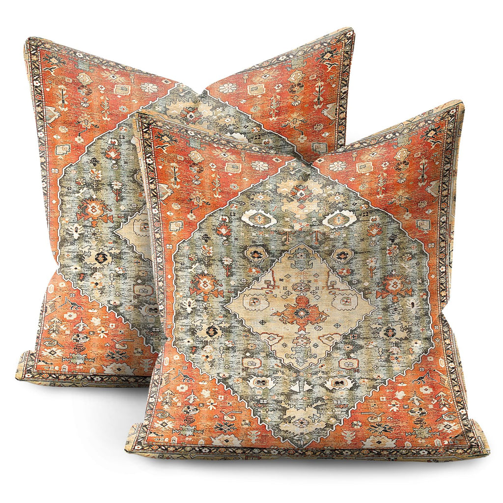 PENUFILO Boho Throw Pillow Covers 18x18 Inch, Set of 2 Orange Bohemian Throw Pillows Colorful Decorative Couch Pillow Covers, Floral Pattern Decorative Pillow Covers, Boho Pillow Covers for Bed Couch