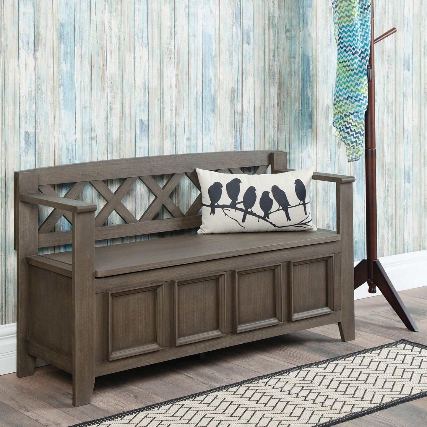 SIMPLIHOME Amherst Entryway Storage Bench - 48 inch Wide Solid Wood Hallway Seat in Farmhouse Grey, Transitional Bench for Entryway or Living Room with Lift-Up Lid and Spacious Storage