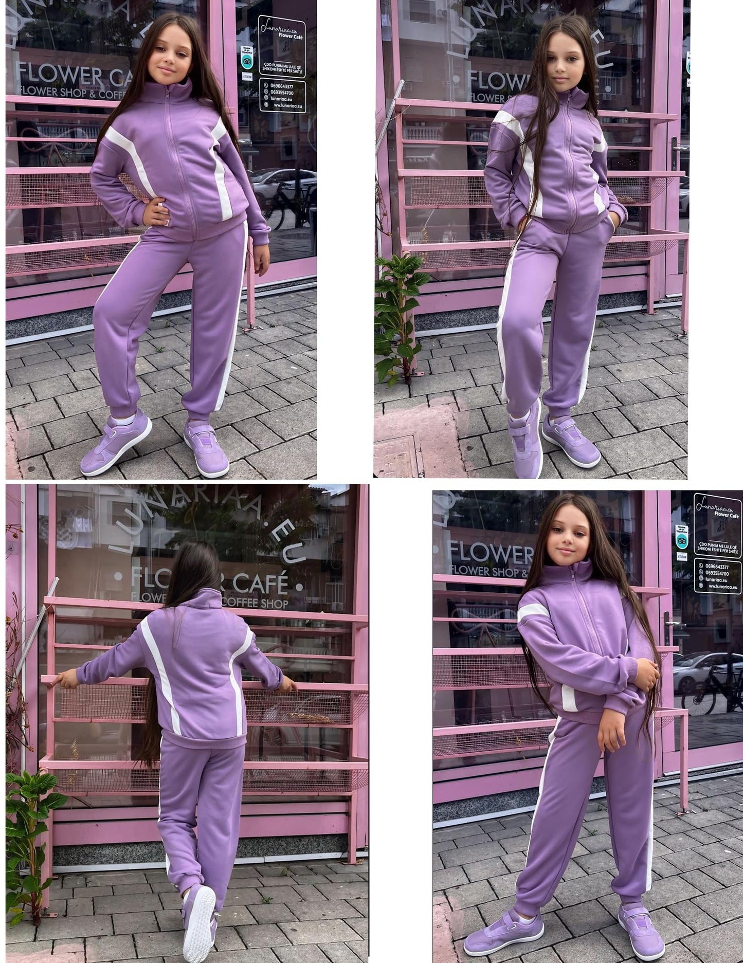 Zaclotre Girl's 2 Piece Outfits Zip Up Sweat Set Contrast Striped Jogging Pants TrackSuit Fall Clothes Purple 8-9 Years