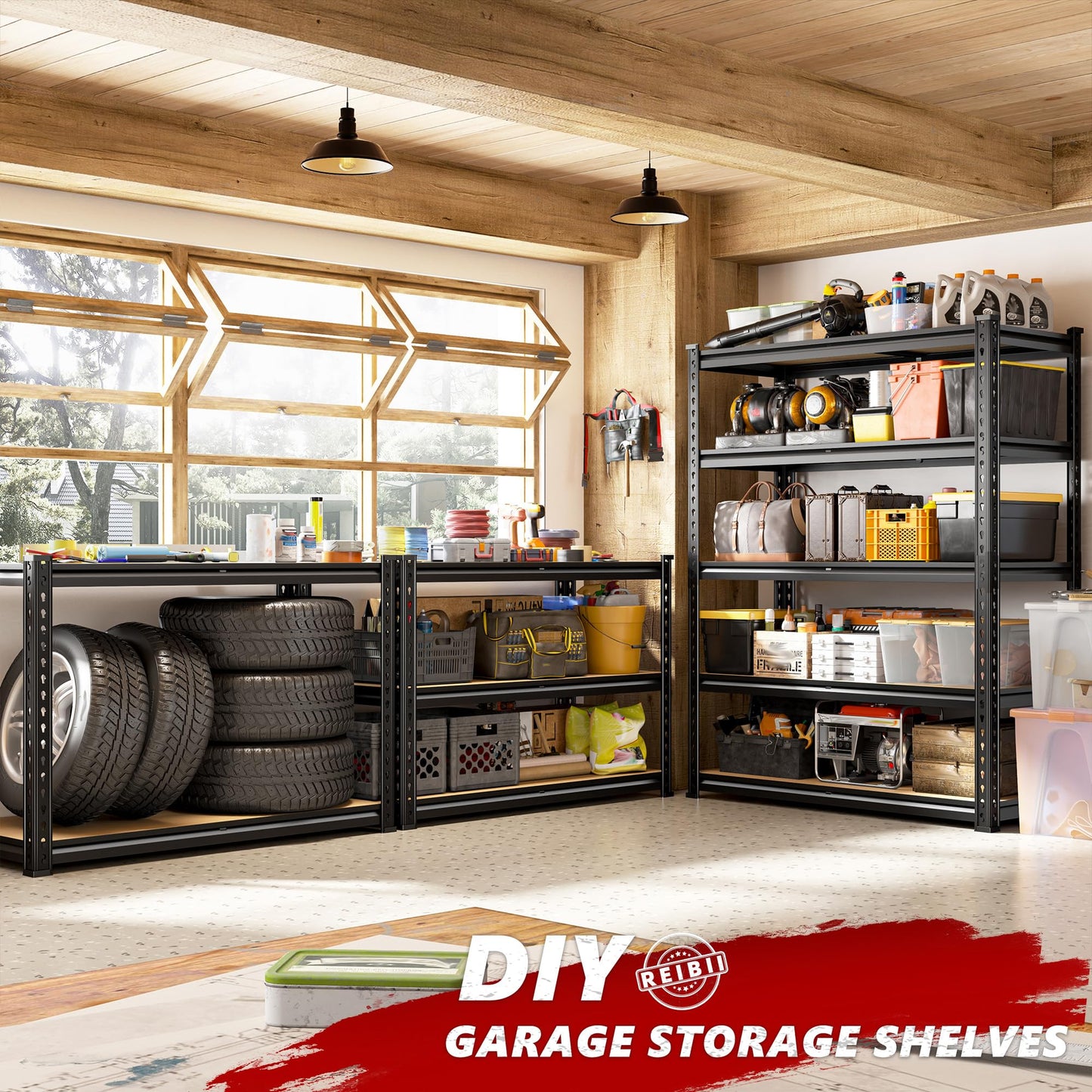 REIBII 2020LBS Garage Shelving Heavy Duty 5 Tier Storage Shelves Adjustable Garage Shelves, Utility Rack Shelf, Shelving Units for Storage Warehouse Pantry Closet, 35.5" W x 11.9" D x 72" H, 2 Pack