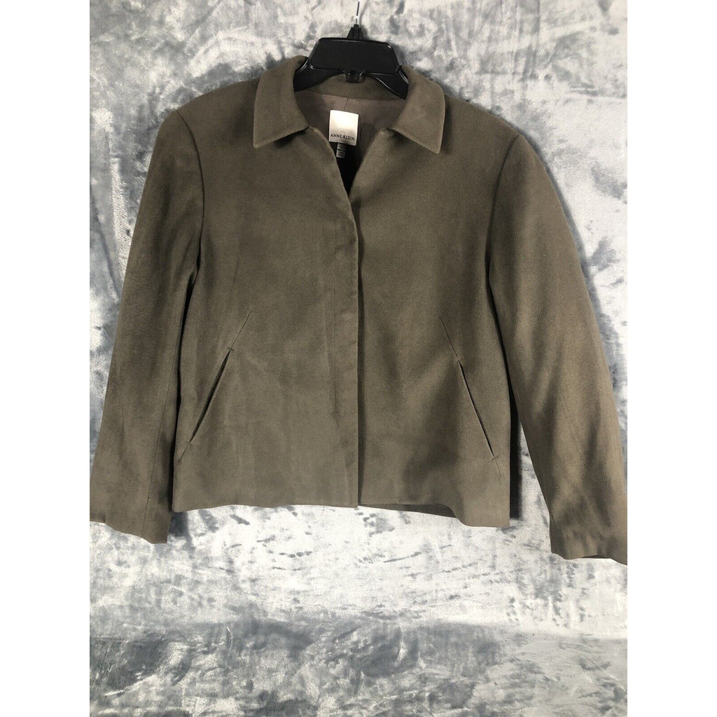 Anne Klein Women’s Jacket Neiman Marcus Suede Olive Green Moto Large Snap Front