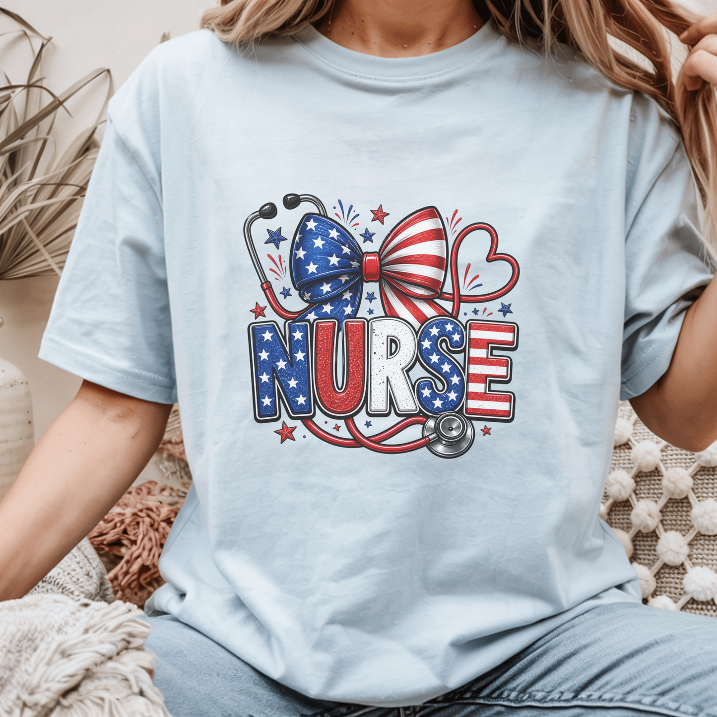 Patriotic Nurse Shirt, USA Flag Inspired Tee, Nurse Appreciation Gift, RN Independence Day Apparel, Stethoscope Graphic Top, Unique Medical