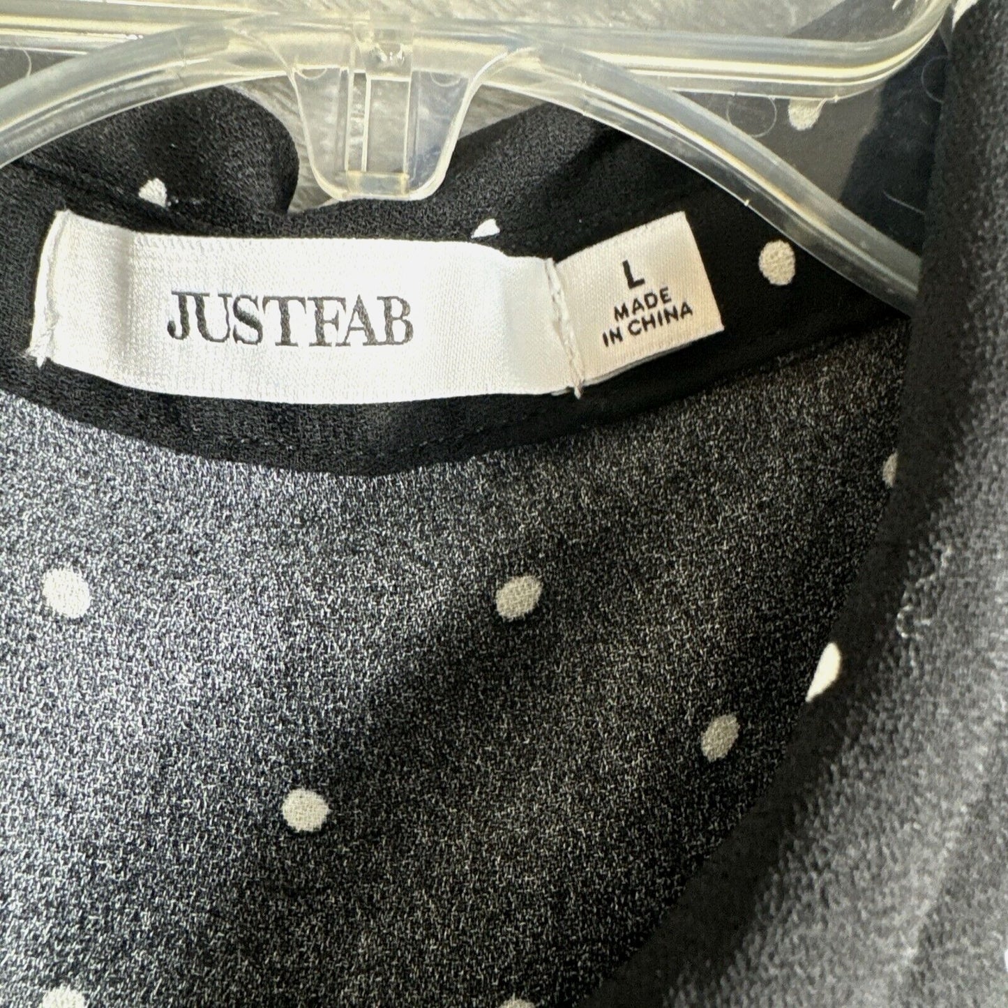 Justfab Blouse Woman’s Polkadot Shirt Short Flared  Sleeve Top Black Size Large