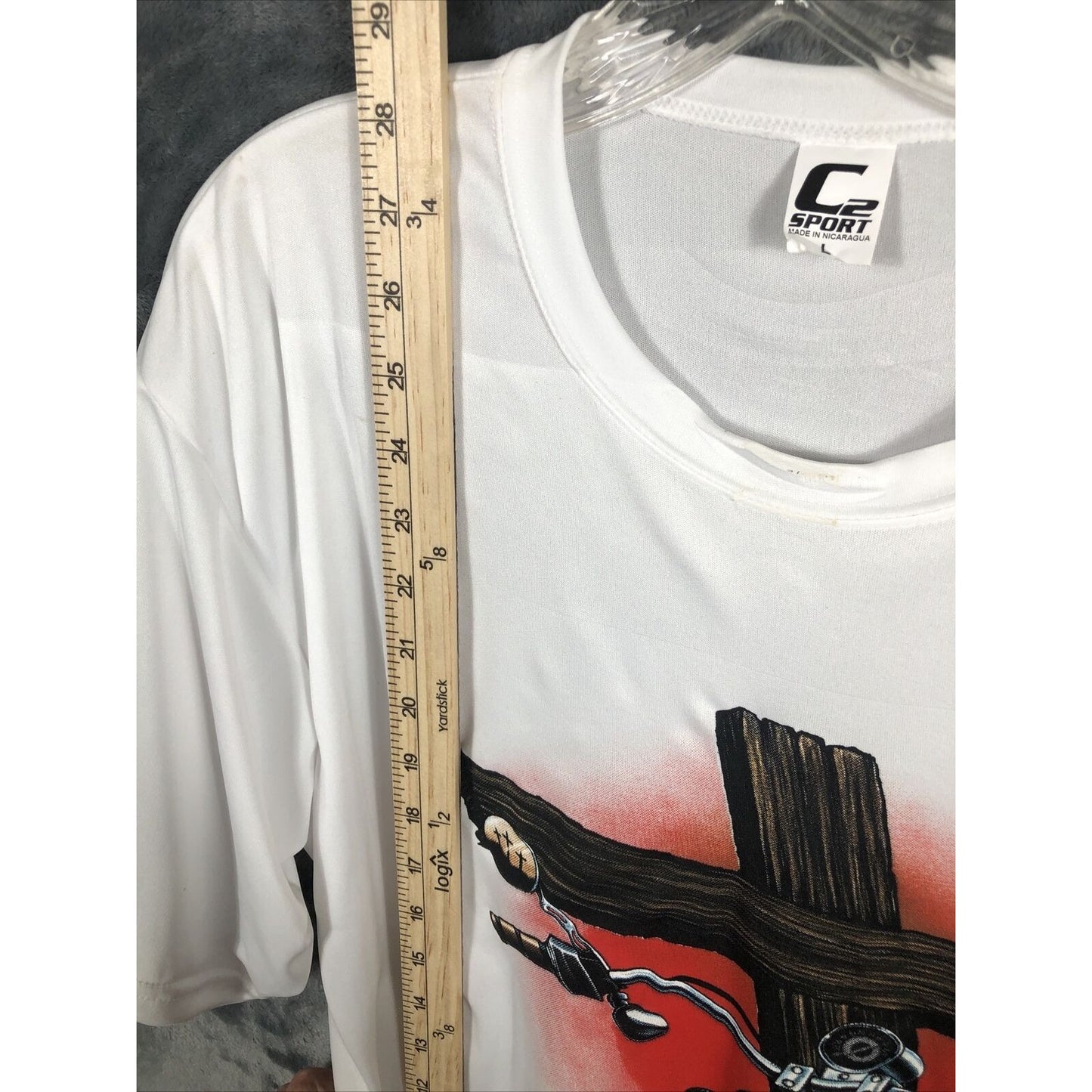 C2 Sport Men’s T-Shirt Driven By The Spirit White Cross Biker Shirt Size Adult L