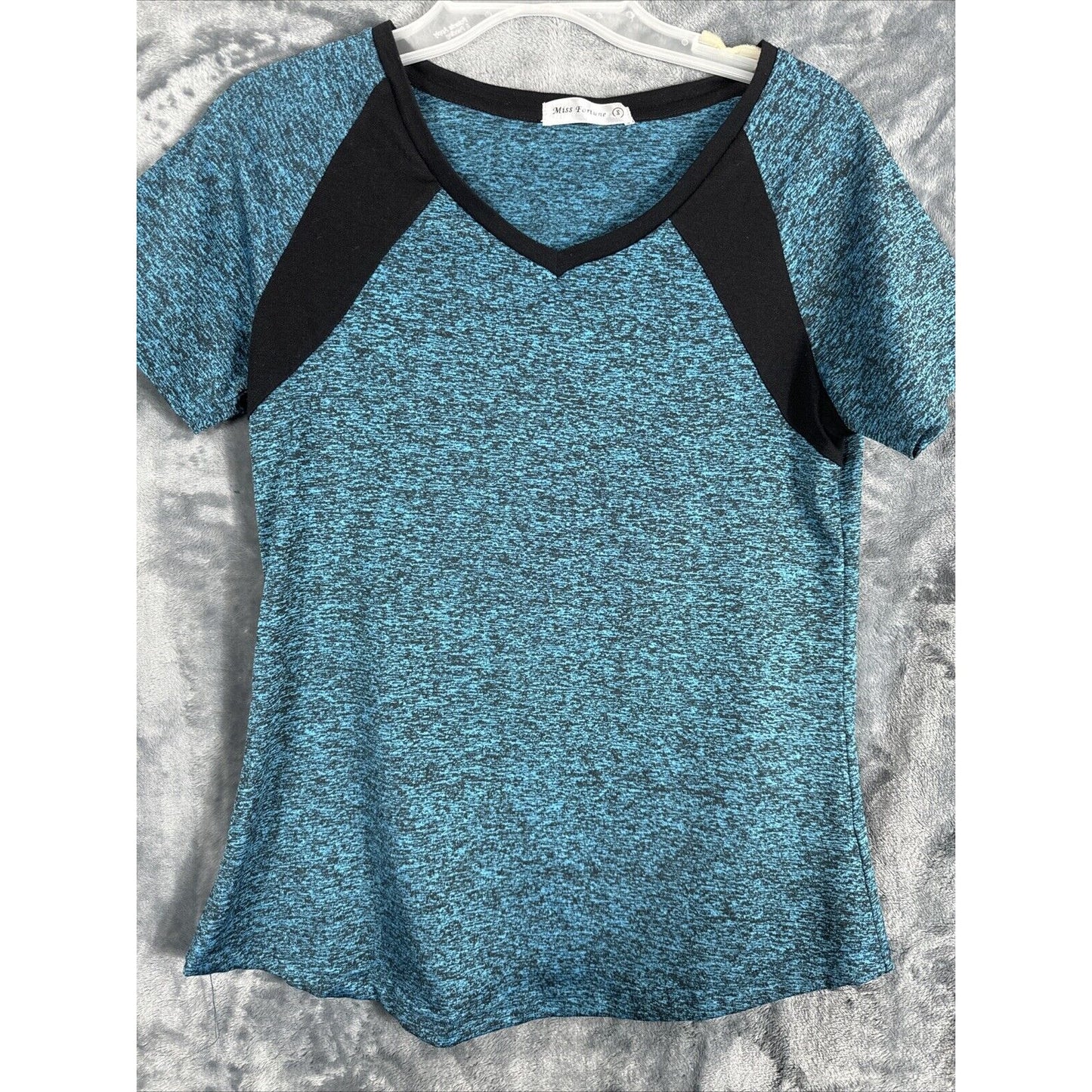 MISS FORTUNE Womens Active Wear Exercise Top Yoga Shirt Blue/Black Adult Small