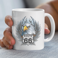 Eagle Route 66 Mug, Vintage Americana Gift, Ceramic Coffee Mug, Personalized Travel Mug, Road Trip Souvenir, 11oz 15oz