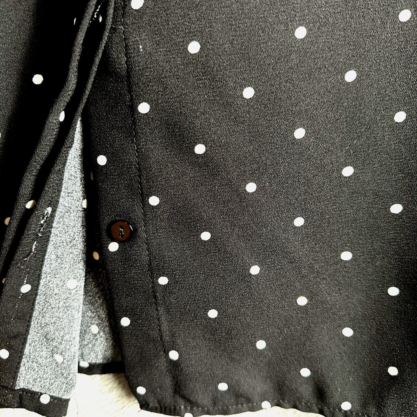 Justfab Blouse Woman’s Polkadot Shirt Short Flared  Sleeve Top Black Size Large