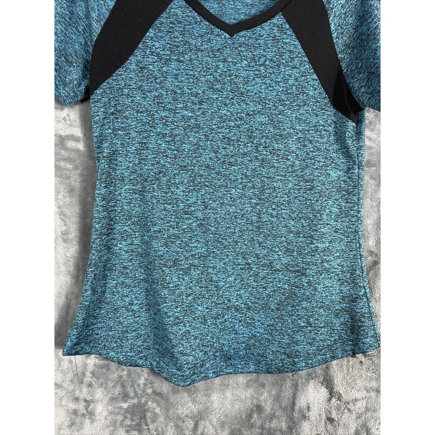 MISS FORTUNE Womens Active Wear Exercise Top Yoga Shirt Blue/Black Adult Small