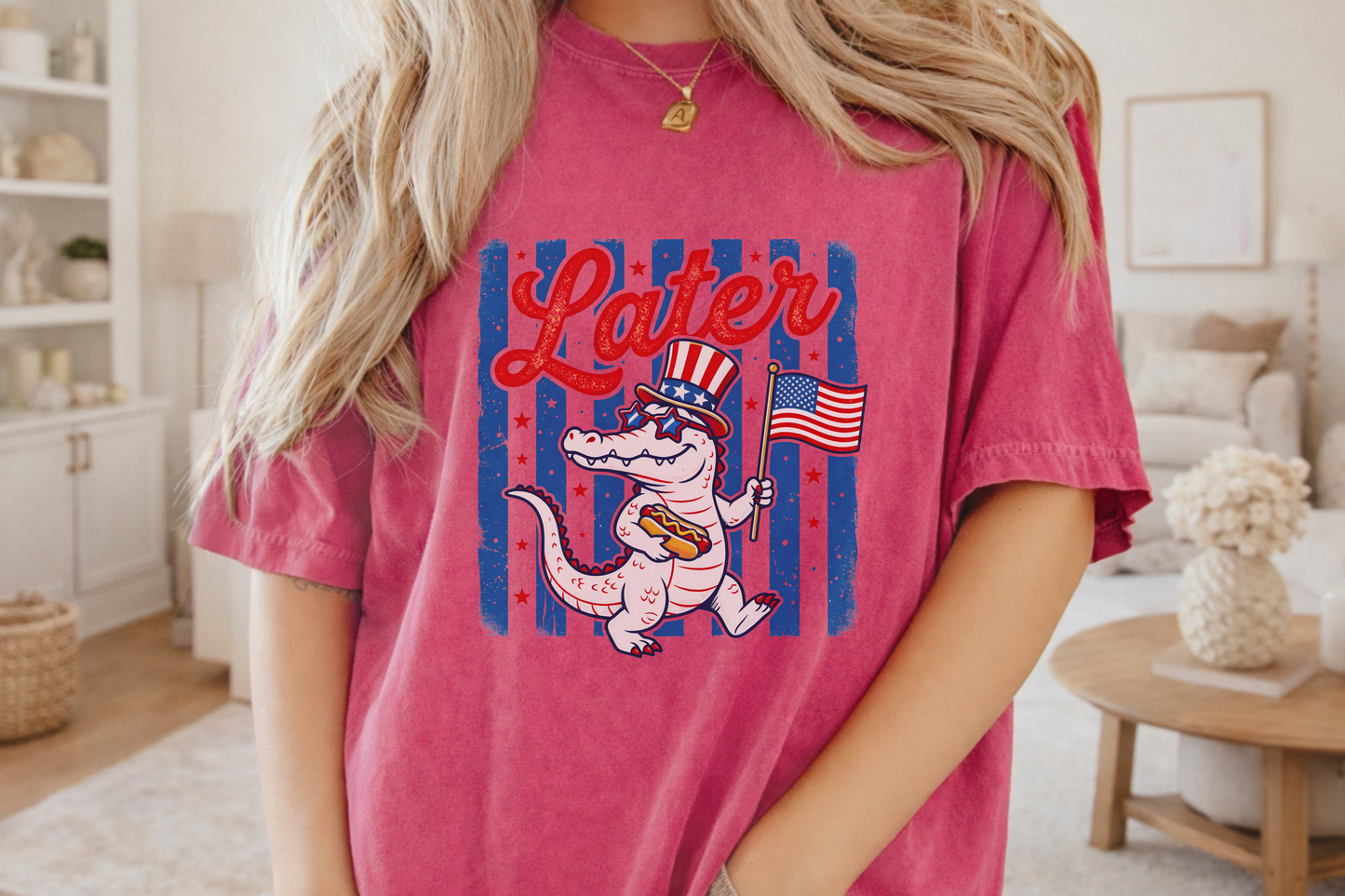 Patriotic Alligator Tee, USA Flag Graphic Shirt, 4th of July Alligator T-shirt, American Pride Gator Tee, Fun Independence Day Shirt