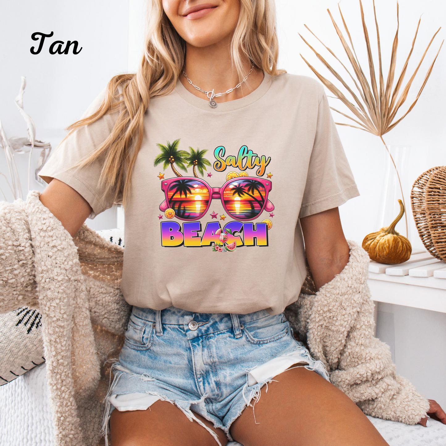 Salty Beach Vibes Shirt, Summer Graphic Tee, Coastal Vacation T‑Shirt