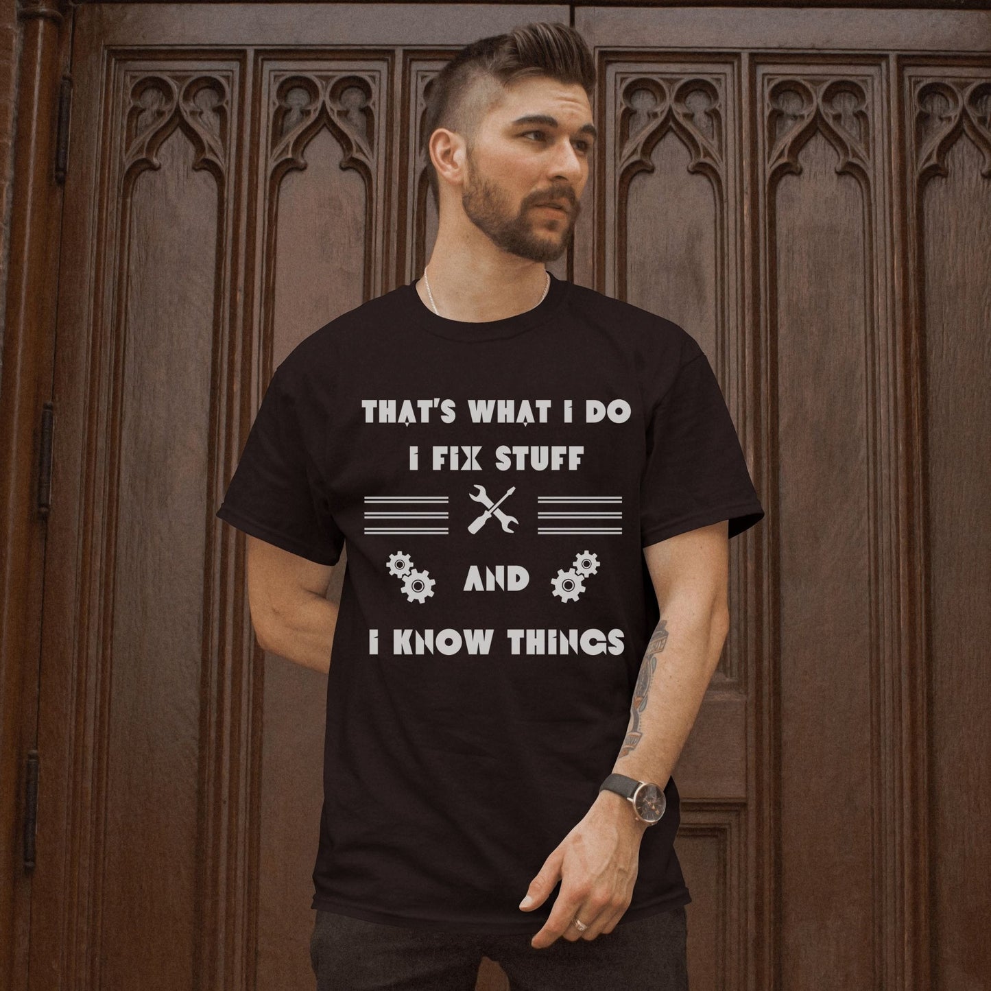 Master of Repairs  I Fix, I Know Men's Funny Mechanic T Shirt
