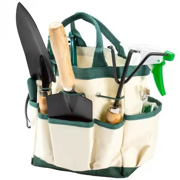 8-Piece Garden Tool Set With Canvas Tote Wooden Handles And Garden Sprayer For Indoor & Outdoor Plants