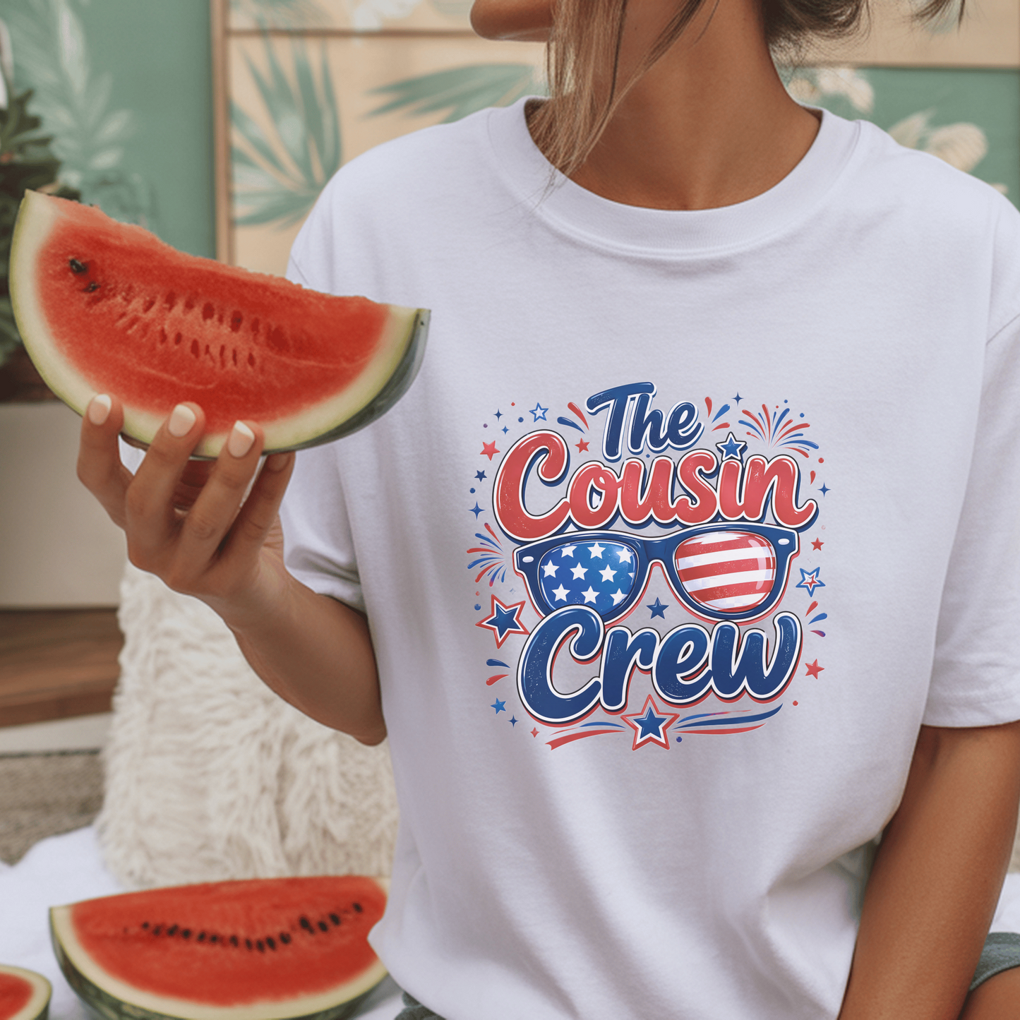 Patriotic Cousin Crew Shirt, July 4th Family Matching Tees, American Flag Sunglasses Graphic, Independence Day Outfit